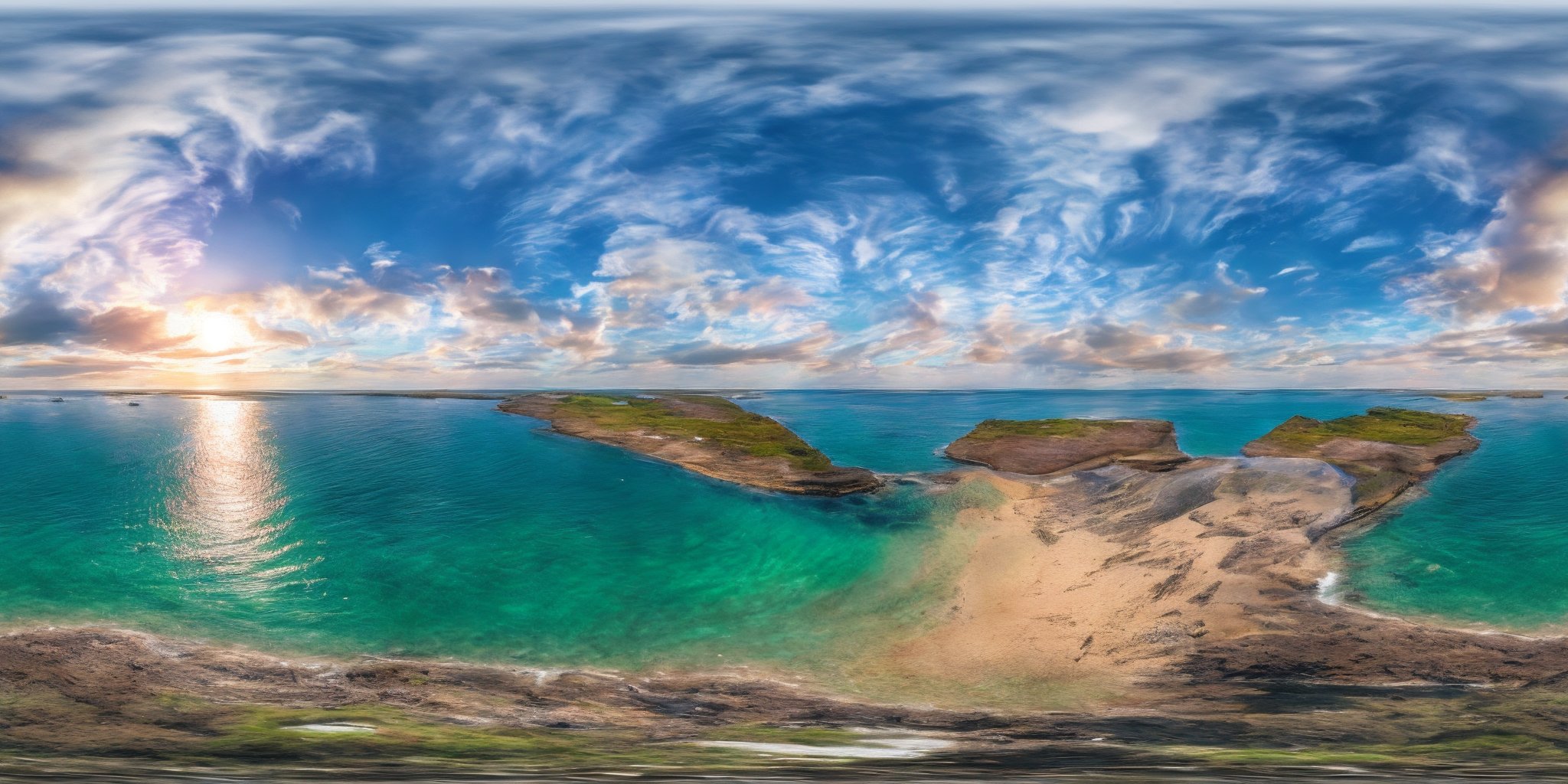 360panorama,Seaside landscape,aerial perspective,dynamic movement,coastal exploration,natural coastal setting,golden hour lighting,contemporary digital artist,realistic style with a touch of surrealism,digital painting,landscape,vibrant and harmonious color palette,3D rendering,high resolution,detailed textures,immersive experience.,<lora:hangpaiV1.4-000005:1>,