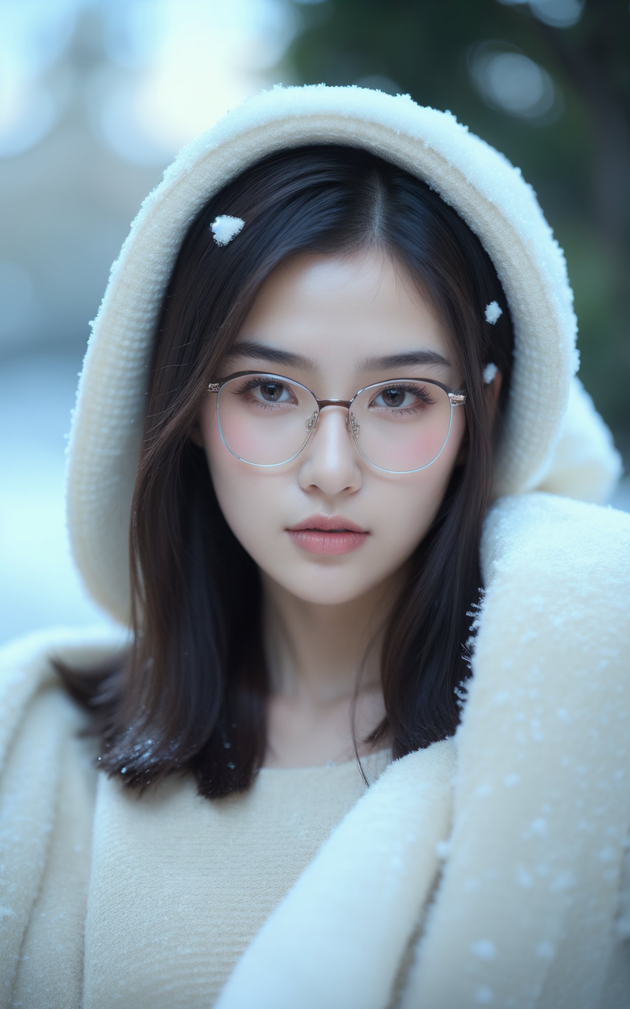 stym,1girl,glasses,Snow-white skin,