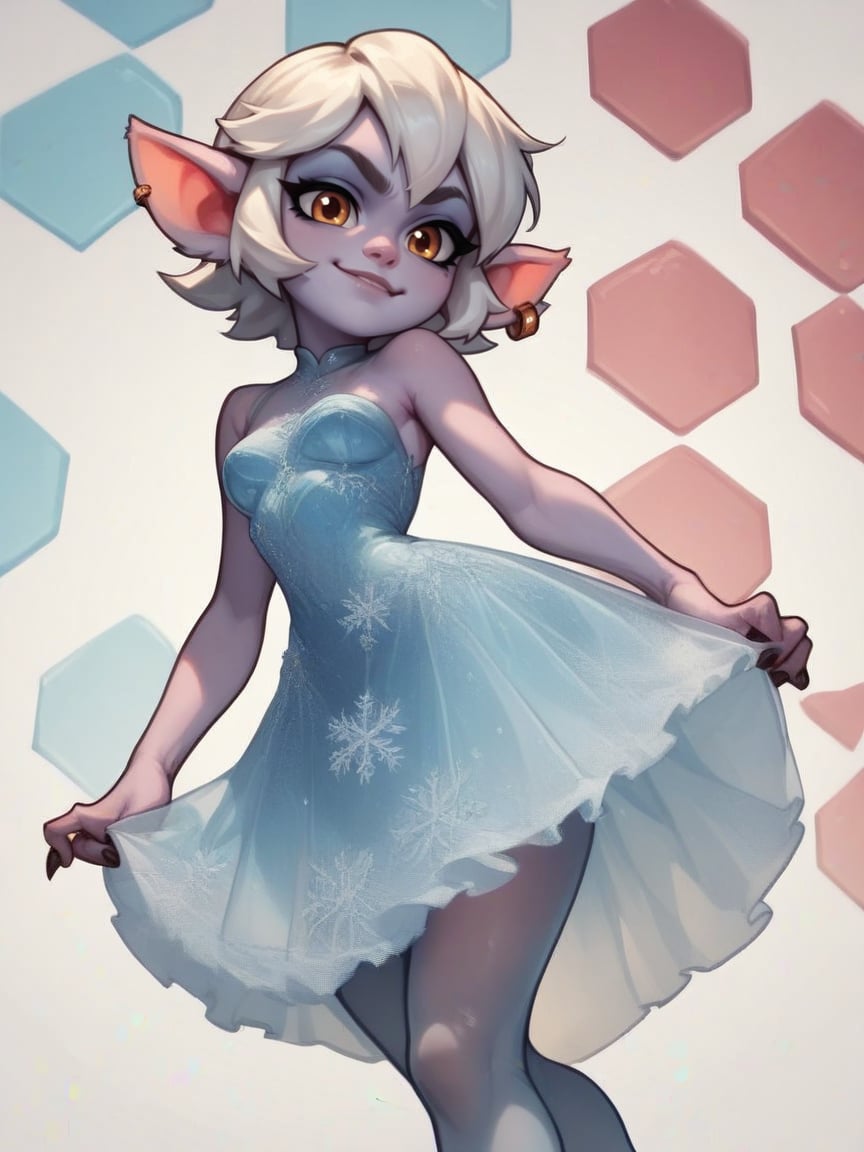 score_9, score_8_up, score_7_up, score_6_up, score_5_up, score_4_up,tristana wearing an (ice dress), <lora:ice_dress-PD-1.0:1>,smug, pose, patterned background, abstract background