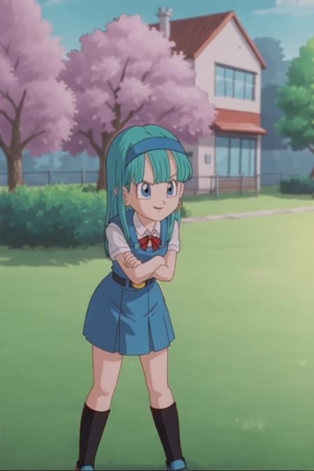 source_anime, score_9, score_8_up, score_7_up, anime screencap,bulla, 1girl, solo,  aqua hair, blue eyes, long hair, school uniform, field, grass, tree,  <lora:bulla_pony_v1:0.7>