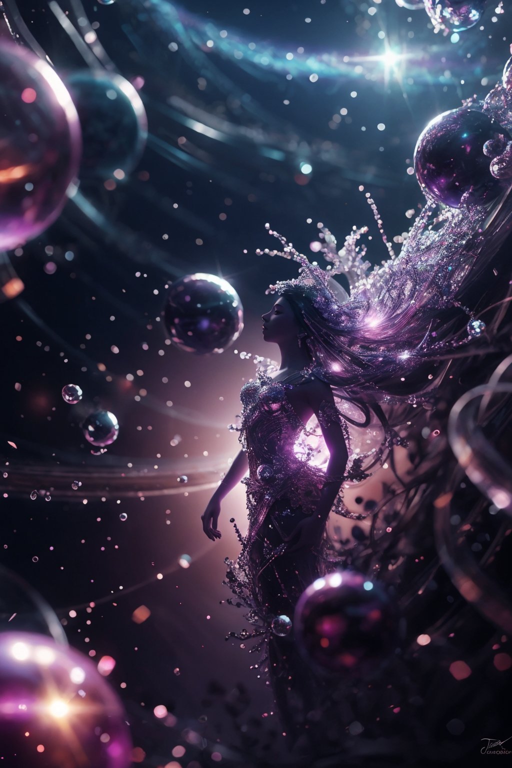 masterpiece,best quality,ultra high res,tashan,<lora:踏山幻想:1>,Plum theme,depth of field,background light,universe,sparkle,light particles,humanoid organisms,vista-tan,