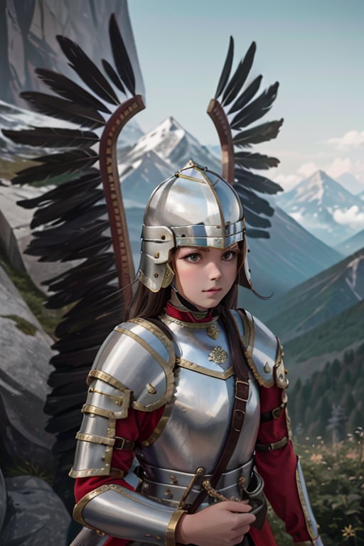 <lora:HXarmour_033d:0.8>,wings,mountain,, hxarmour,1girl,(dark green armour:1.3),