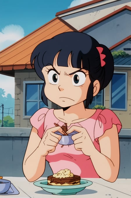 rating_safe, sharp, score_10, score_9, score_8_up, consistent background, anime screencap,  1980's style, sugar, upper body <lora:Urusei_Yatsura_80s-PDXL:0.8>