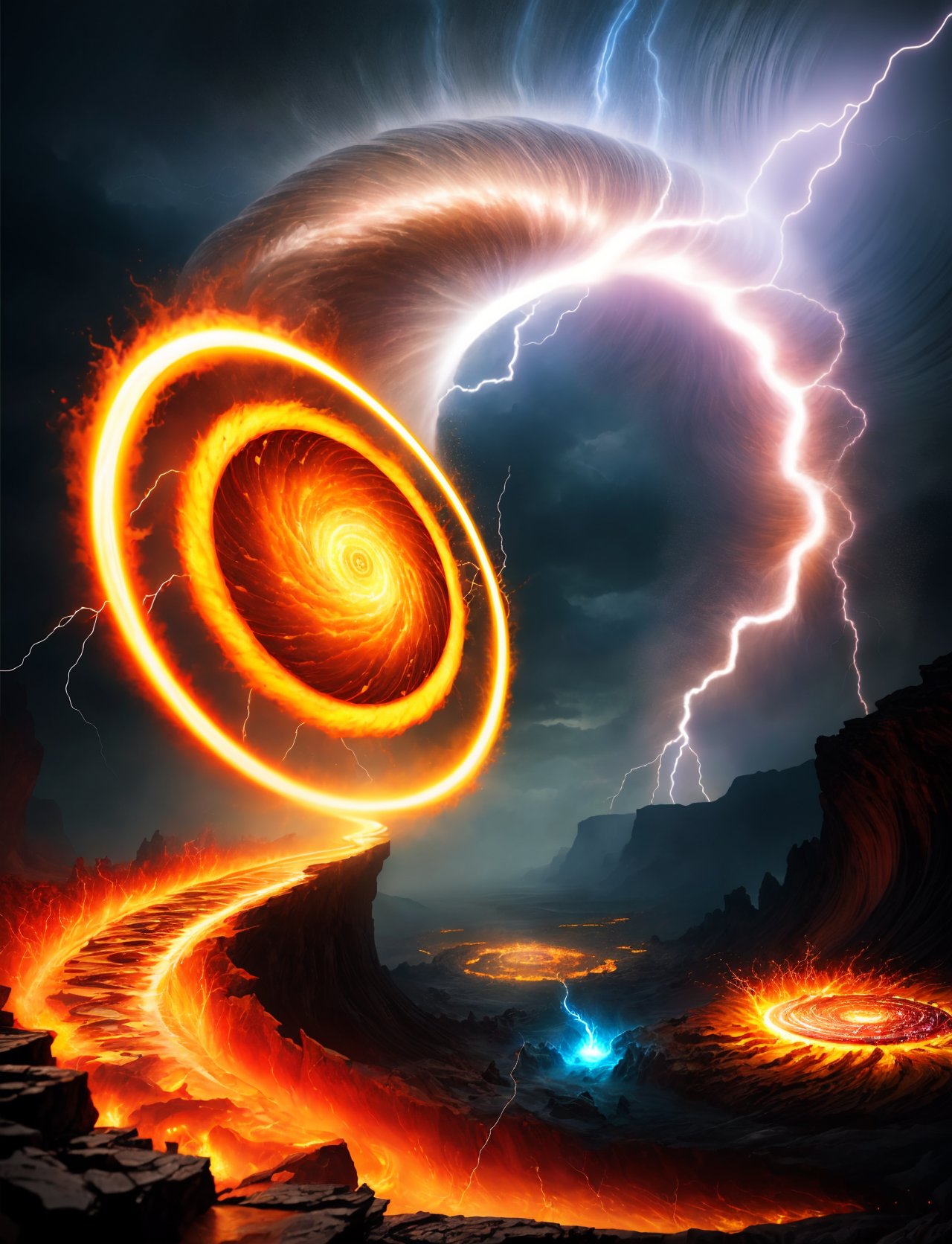 hyper detailed masterpiece, dynamic realistic digital art, awesome quality, person, male caster, lightning bolts  Mesmerizing with ensorcell shaped like Spiral of ivory lava force and terrakinesis, DonMM4g1c  <lora:DonMM4g1c-v1.2rb2:0.8>