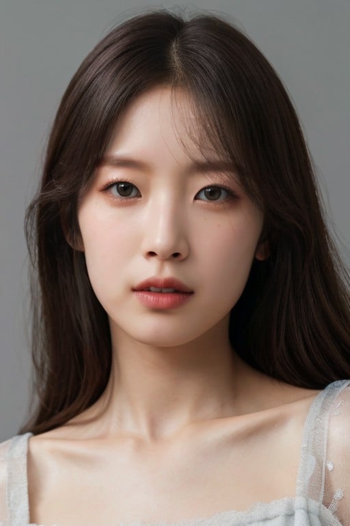 masterpiece, best quality, ultra-detailed, ultra high res, (photorealistic:1.4), raw photo, (realistic:0.2), 8k HDR, bright realistic lighting, 1girl, solo, looking at viewer, asymmetrical hair, (detailed pores), (detailed skin textures), (detailed face), (simple gray background :1.2), (upper body:1.3), simple dress, 