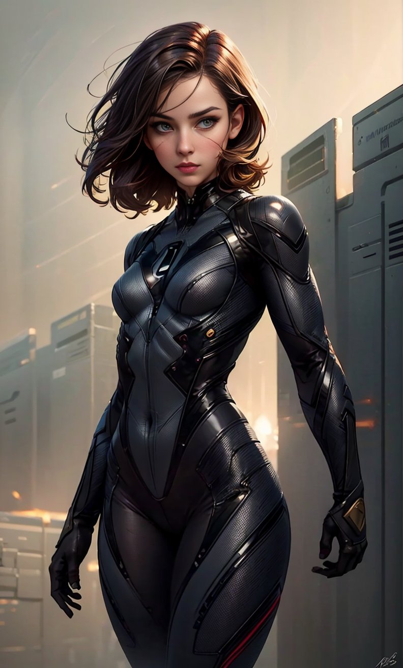 <lora:Superhero_suit-000007:.7>,<lora:more_details:0.4>, (ambient lighting:1.2), (volumetric lighting:1.2), (fine details:1.1), photorealistic, depth of field,1 girl, woman,   ombre, superhero bodysuit:2, hips, legsfocus on character, solo, ), solo, from front, front view,   detailed face,grey background, sexy, cute