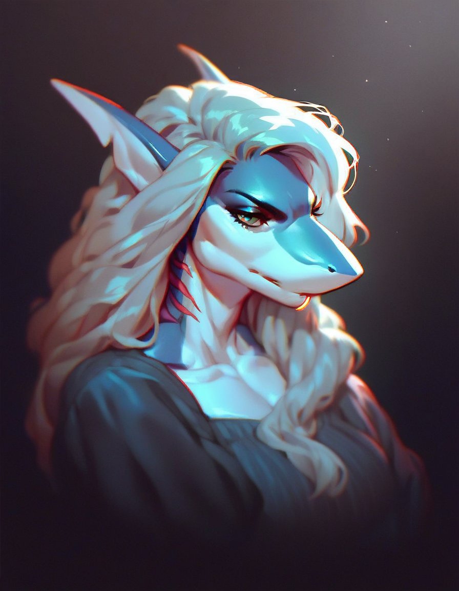 score_9, score_8_up, score_7_up, score_6_up, score_5_up, score_4_up, source_furry, beautiful female anthro shark portrait, dramatic lighting, dark background