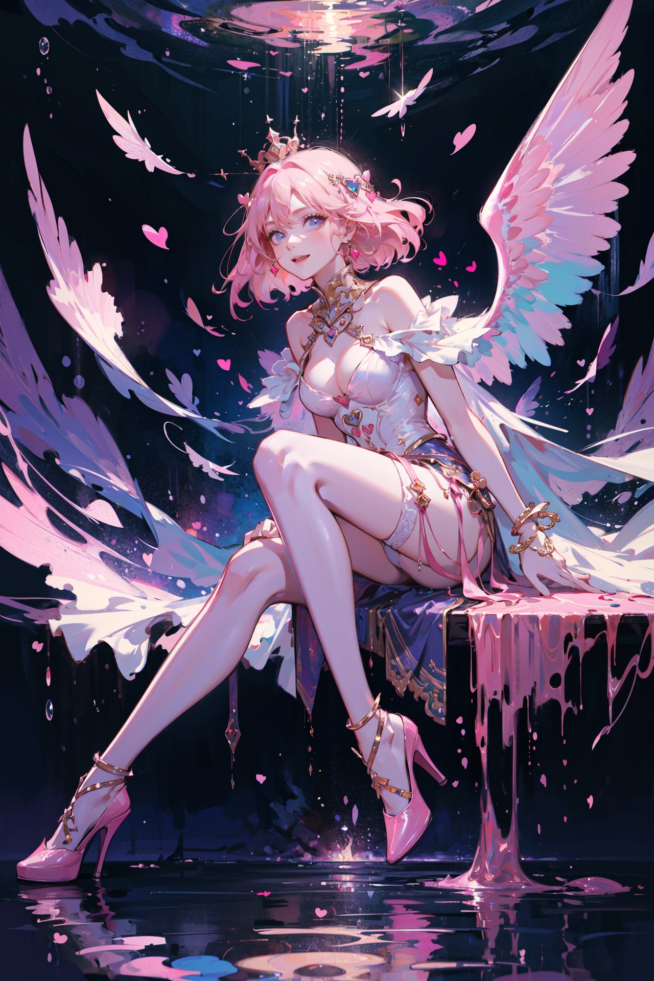 ((best quality, masterpiece, absurbres, super-resolution))  dream, surreal background, floating, universe, godly, mythical, heavenly, extravagant outfit , (((pink hearts)))