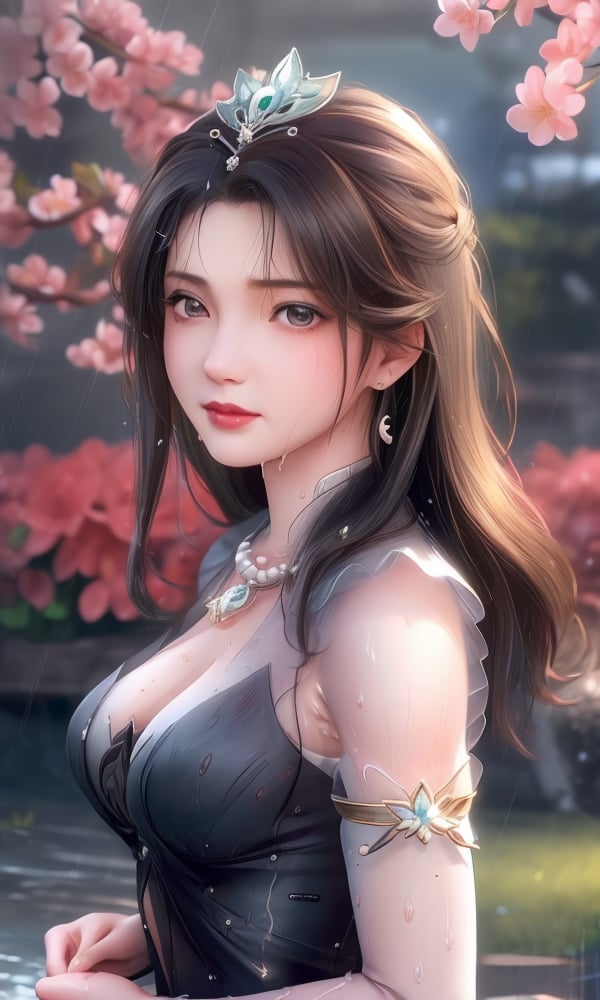 (,1girl, ,best quality, )<lora:DA_颜如玉V2-遮天:0.6>, ,ultra realistic 8k cg, flawless,  tamari \(flawless\), professional artwork, famous artwork, cinematic lighting, cinematic bloom, perfect face, beautiful face, fantasy, dreamlike, unreal, science fiction,  luxury, jewelry, diamond, pearl, gem, sapphire, ruby, emerald, intricate detail, delicate pattern, charming, alluring, seductive, erotic, enchanting, hair ornament, necklace, earrings, bracelet, armlet,halo,masterpiece, fantasy, realistic,science fiction,mole, ultra realistic 8k cg, ,tamari \(flawless\),  large breasts,cherry blossoms,wet clothes,lace, lace trim,   lace-trimmed legwear,(((Best quality, masterpiece, ultra high res, (photorealistic:1.4), raw photo, 1girl, wet clothes, rain, sweat, ,wet, )))   upper body, (),