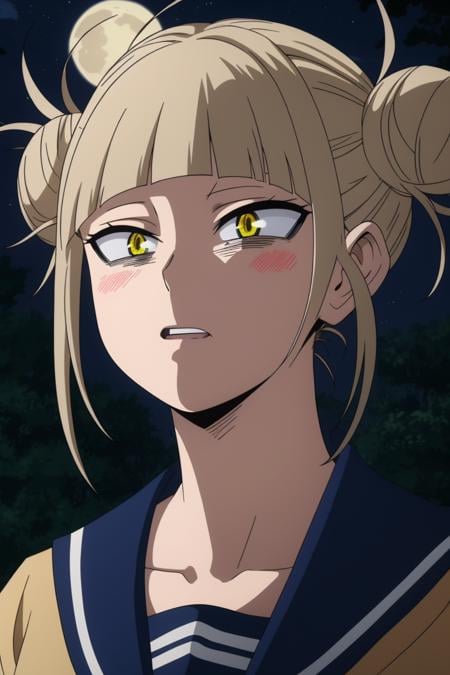 toga himiko, outdoors, SFW, portrait, night, professional lighting, moon, perfect composition<lora:MHA_girlPack4:0.7>, 8k, masterpiece, absurdres, anime,