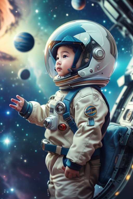 (masterpiece, top quality, best quality, official art, beautiful and aesthetic:1.2),feixing, 1boy, side view, long shot, astronaut, planet, solo, helmet, space, star \(sky\), ambiguous gender