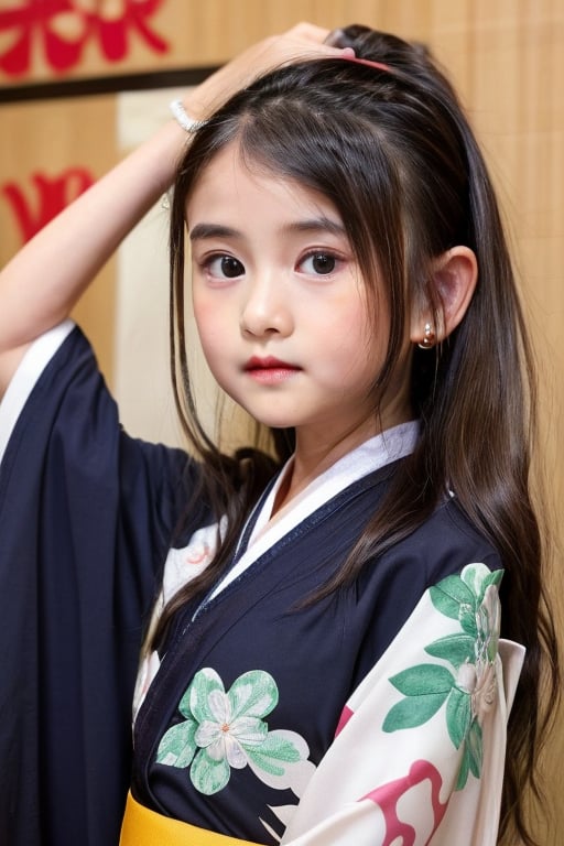 (((Sherman))),(((4yo))),(((kimono))),(long hair),1girl, solo, brown hair, black hair, navel, jewelry, earrings, black eyes,, lips,(((loli, (petite),realistic,infantilism,slim, model))),Sherman<lora:EMS-346719-EMS:0.800000>, <lora:EMS-2904-EMS:0.500000>, <lora:EMS-179-EMS:0.500000>