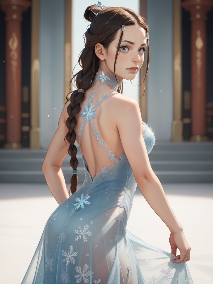 score_9, score_8_up, score_7_up, score_6_up, score_5_up, score_4_up, intricate, highly detailed,katara wearing an (ice dress), <lora:ice_dress-PD-1.0:1>,avatar: the last airbender, 