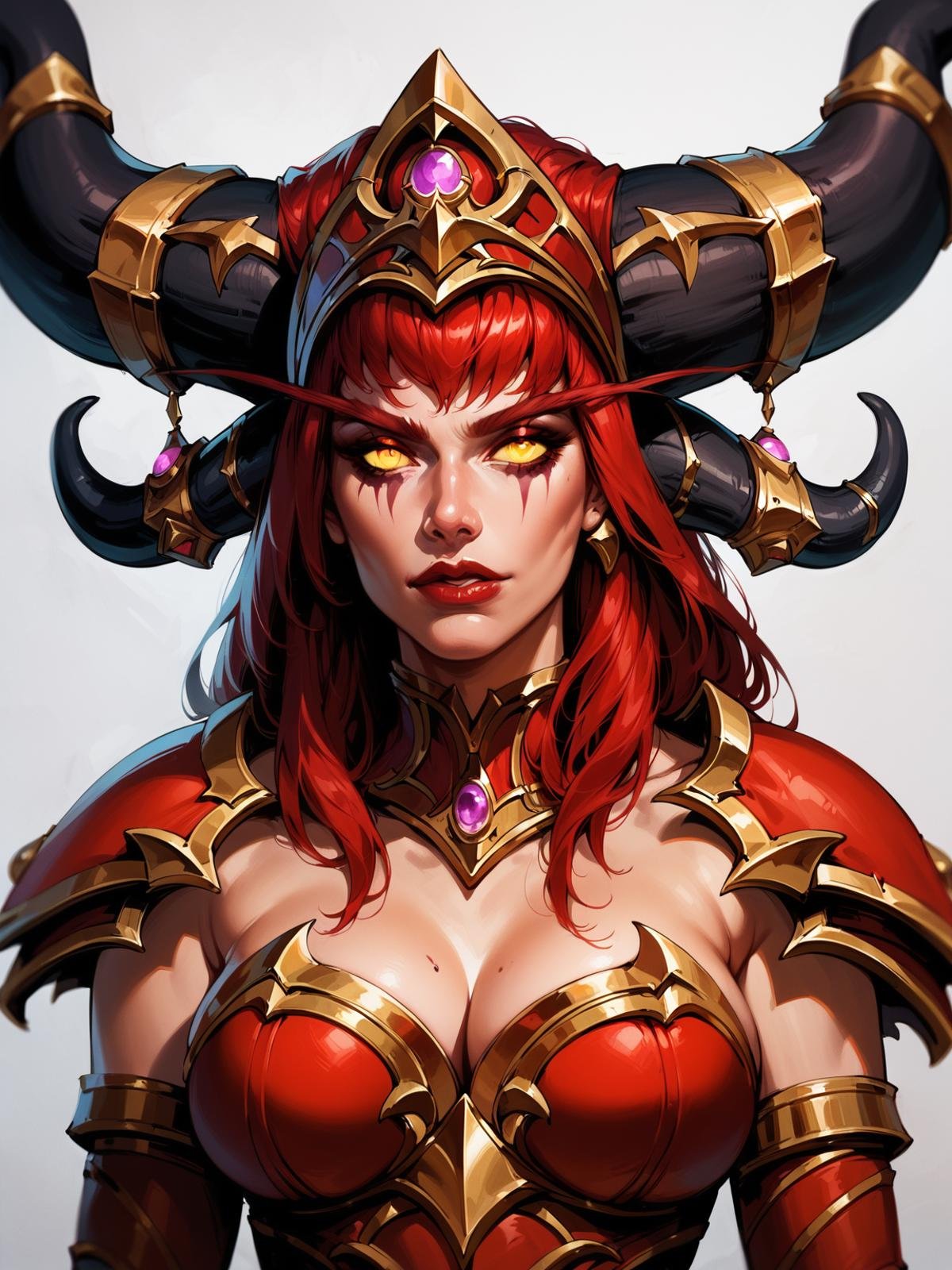 score_8_up, score_7_up, portrait of beautiful alexstrasza, big breasts, red armor, warcraft, 