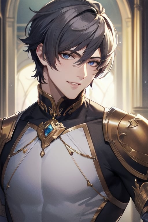 ((masterpiece)),  ((best quality)),  (ultra-detailed),  absurdres,  extremely detailed CG unity 8k wallpaper,  Official Art, [expressive eyes,  beautiful face:0.5],  detailed hands,    upper body,  close up,  solo,  scenery,  illustration,  dramatic lighting,  standing,  arm at side,  seductive smile,  parted lips,  1boy, bishounen,  ((masterpiece)),  , absurdres,  HDR, <lora:GoodHands-beta2:1>