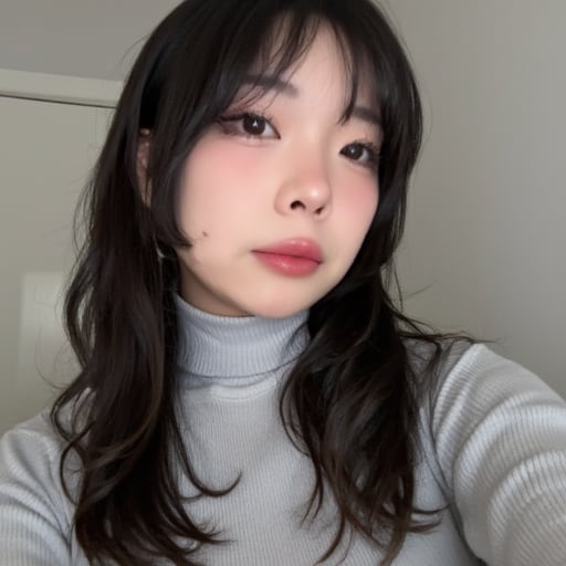 Anikaauwu, Asian, realistic, internet personality, lips, turtle neck, closed mouth, black hair,