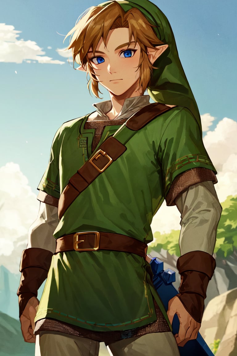 masterpiece, best_quality, 1boy, solo, link, the legend of zelda, tunic, hat,