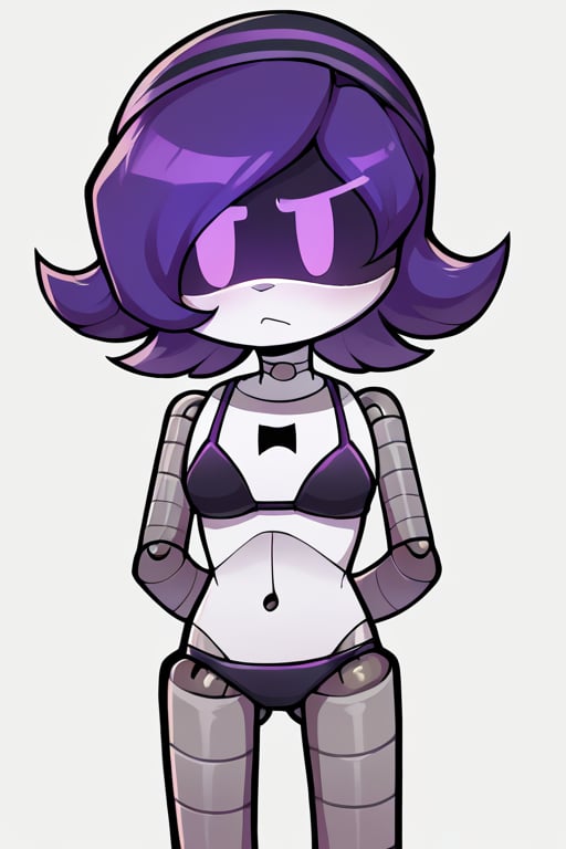 2D, score_9, score_8_up, score_7_up, BREAK, 1girl, solo,Uzi, Purple Hair, Purple Eyes, Robot, Visor, bikini<lora:EMS-470427-EMS:1.000000>