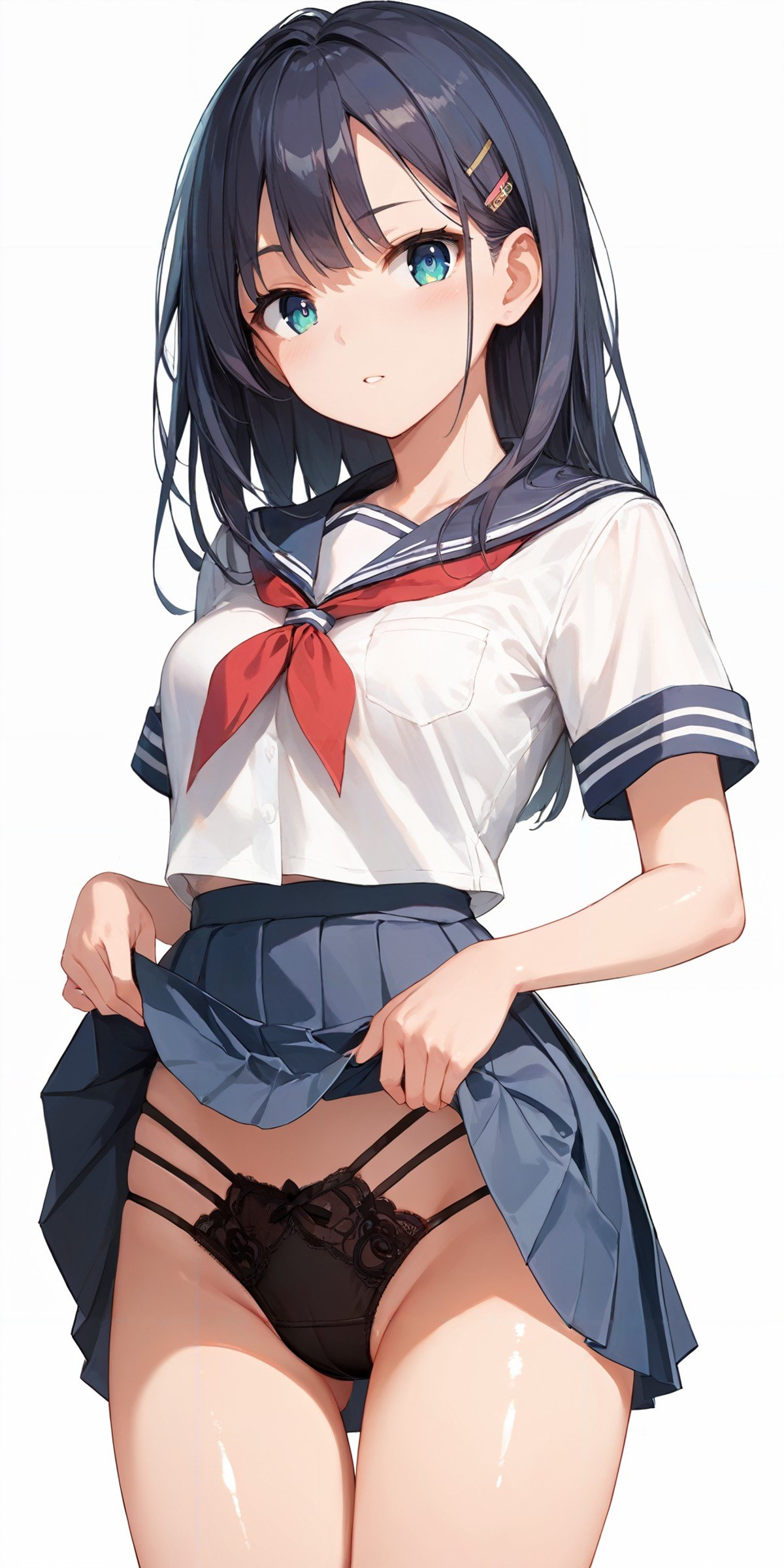 score_9, score_8_up, score_7_up,source_anime, high res image,masterpiece,best quality,girl,cute face,clear skin,shiny hair,ultra detailed eyes,simple background,  <lora:cutout underwear_pony_V1.0:1.> underwear, panties, school uniform