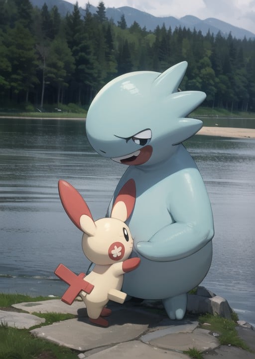 minunplusle, frozen lake, <lora:MinunPlusle-08:0.90>,chibi, pokemon (creature), 