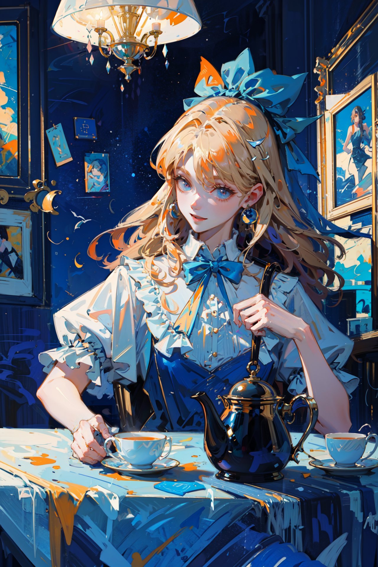 ((best quality, masterpiece, absurbres, super-resolution)) (Blue and orange) Alice in Wonderland, Tea Party