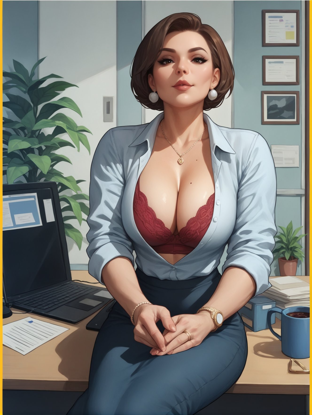 mature businesswoman sitting in office looking at viewer  <lora:ICKPOT-XL:1> BREAK score_9, score_8_up, score_7_up, score_6_up, score_5_up, score_4_up, 