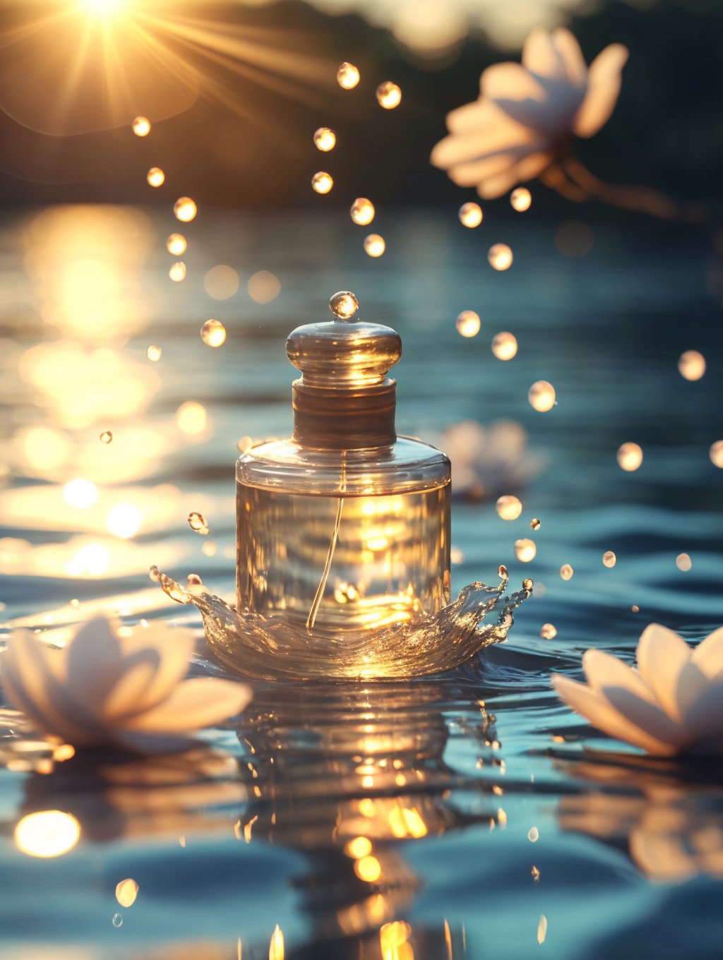 no humans,blur, water,depth of field,scenery,blur background,water drop,bottle,reflection,outdoors, Sunshine, XSSY