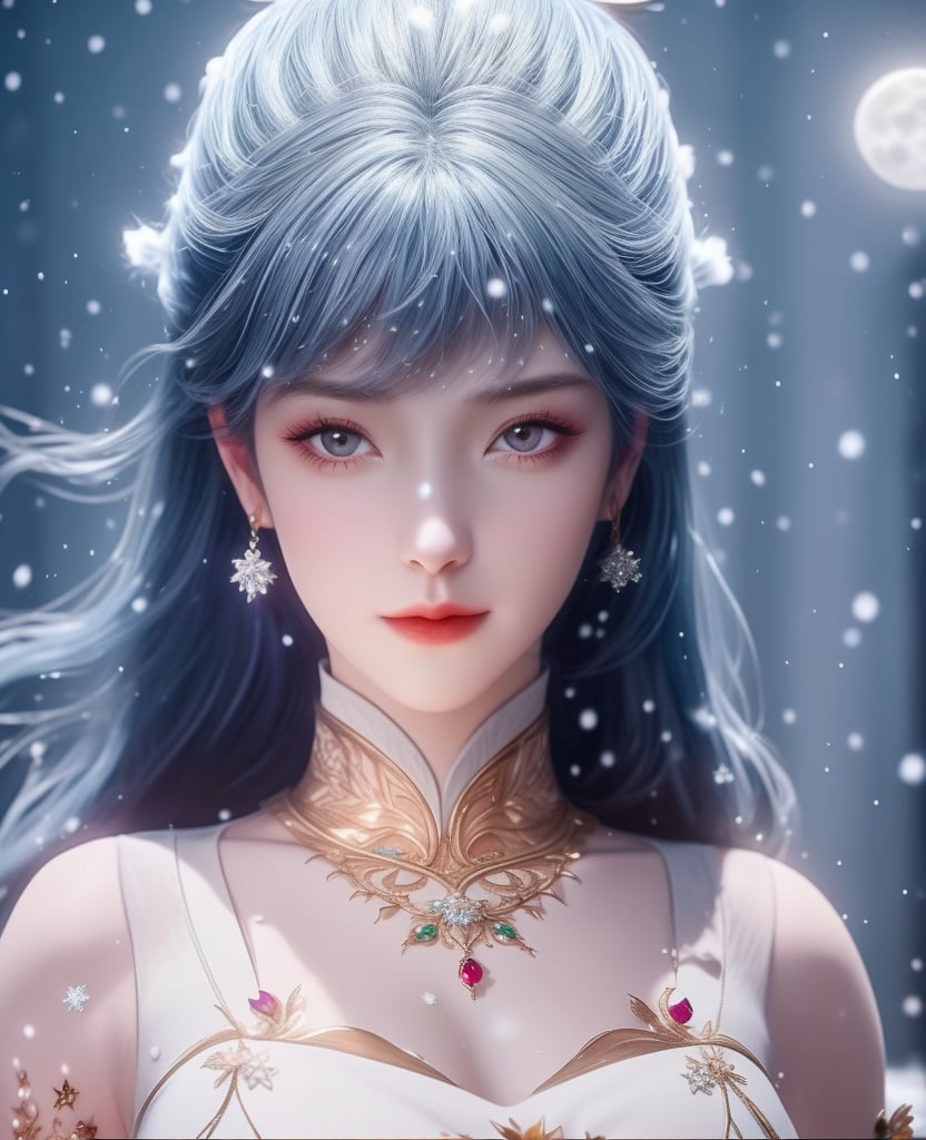 <lora:斗罗大陆-唐舞桐-海神缘:0.8> (,1girl, ,best quality, ),looking at viewer,  ultra realistic 8k cg, picture-perfect face,   clean, masterpiece,     cinematic lighting, cinematic bloom, fantasy,  , unreal, science fiction, ((,1girl, pov,))(((,tree, 1girl, full moon,snowing,snow ,solo,     solo focus,  long_hair, looking_at_viewer,  )))  (rich:1.4,)     prestige, luxury, jewelry, diamond, gold, pearl, gem, sapphire, ruby, emerald, intricate detail, delicate pattern, charming, alluring, seductive, erotic, enchanting, hair ornament, necklace, earrings, bracelet, ,