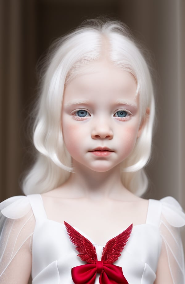 score_9, score_8_up, solo,  (upper body), little girl 7 year-old, (purple eyes:1.3),(red Epochal dress:1.3),((albino, white eyebrows, white eyelashes))((long white hair )), white skin, detailed skin texture, angel wings,  (dynamic pose) (looking at viewer),  bows, perfectly illumination, photorealistic, indoors,  <lora:ALG03:0.3><lora:adapter_model:1.0>