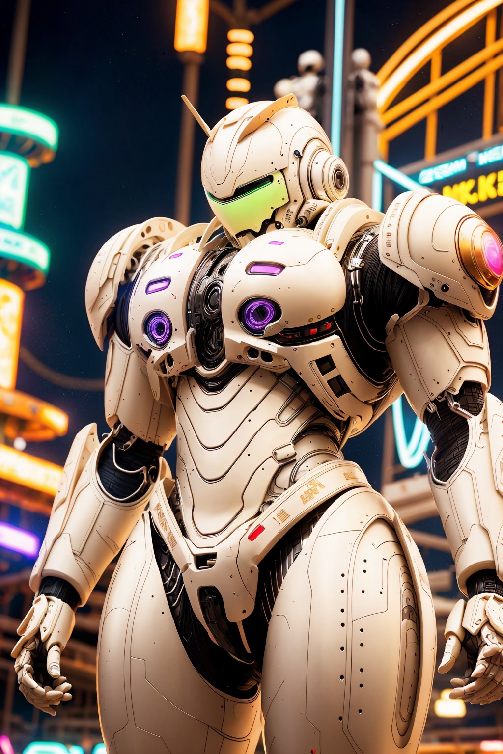 highly detailed 8k cinematic photo, full body view, (Cream zzmckzz:1.2), helmet, Neon-Lit Amusement Park Rides background with busy people, Using a Laptop, 35mm photograph, film, bokeh, professional <lora:zzmckzz v4:1>