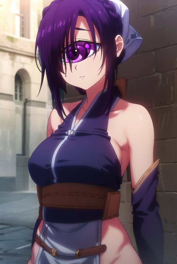 memeredon, <lora:meme redon s1-lora-nochekaiser:1>,meme redon, purple hair, (purple eyes:1.1), monster girl, (one-eyed:1.5), cyclops,BREAK gloves, boots, head scarf, chinese clothes, bare shoulders, collarbone,BREAK outdoors,BREAK looking at viewer, (cowboy shot:1.5)BREAK <lyco:GoodHands-beta2:1>, (masterpiece:1.2), best quality, high resolution, unity 8k wallpaper, (illustration:0.8), (beautiful detailed eyes:1.6), extremely detailed face, perfect lighting, extremely detailed CG, (perfect hands, perfect anatomy),