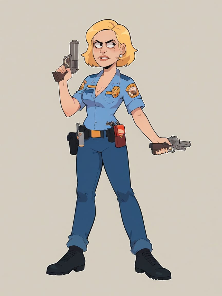 score_9, score_8_up, score_7_up, score_6_up, score_5_up,  <lora:PDXLP:0.9> pd, police, 1girl, blonde hair, solo, handgun, 