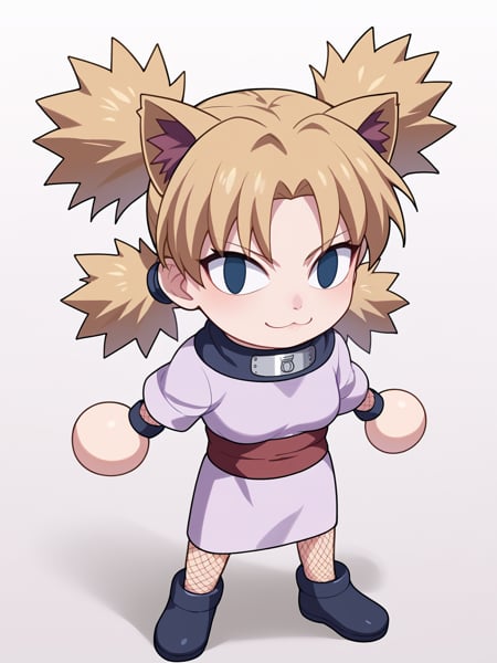 score_9, score_8_up, score_7_up, BREAK,1girl, necoarc, cat ears,ytemari, blonde hair, quad tails, blue eyes, fishnets, purple garment, sash,chibi, slit pupils, solo, full body, white background <lora:necoarc-guy-PONY-v1:1>   <lora:TemariGeninXL:1>