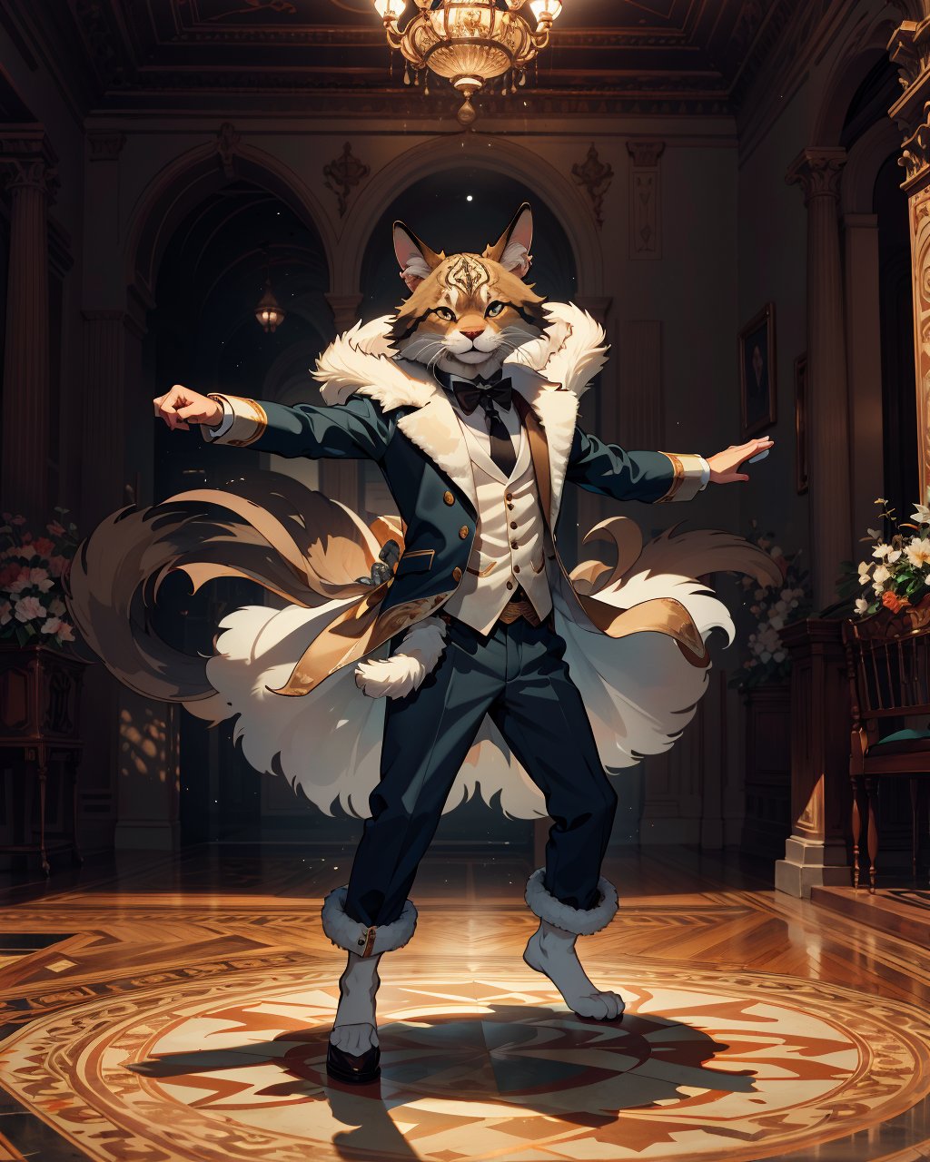 best quality,masterpiece,highly detailed,ultra-detailed,a furry dancing,fur <lora:neg9V2_last:0.5>   <lora:furrytale:1>  