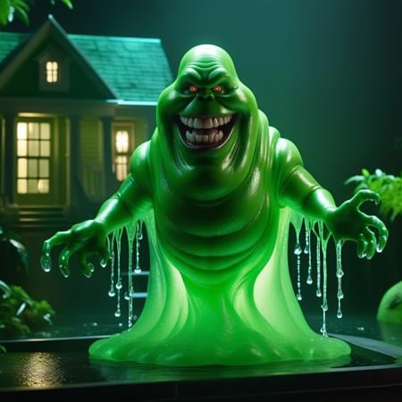 Slimer1024, a glowing green seethrough ghost, wet and slimy, hauted house, features intricate detail, detailed eyes, highly detailed, photography, ultra sharp, film, bokeh, professional, 4k  <lora:Slimer1024:0.4>