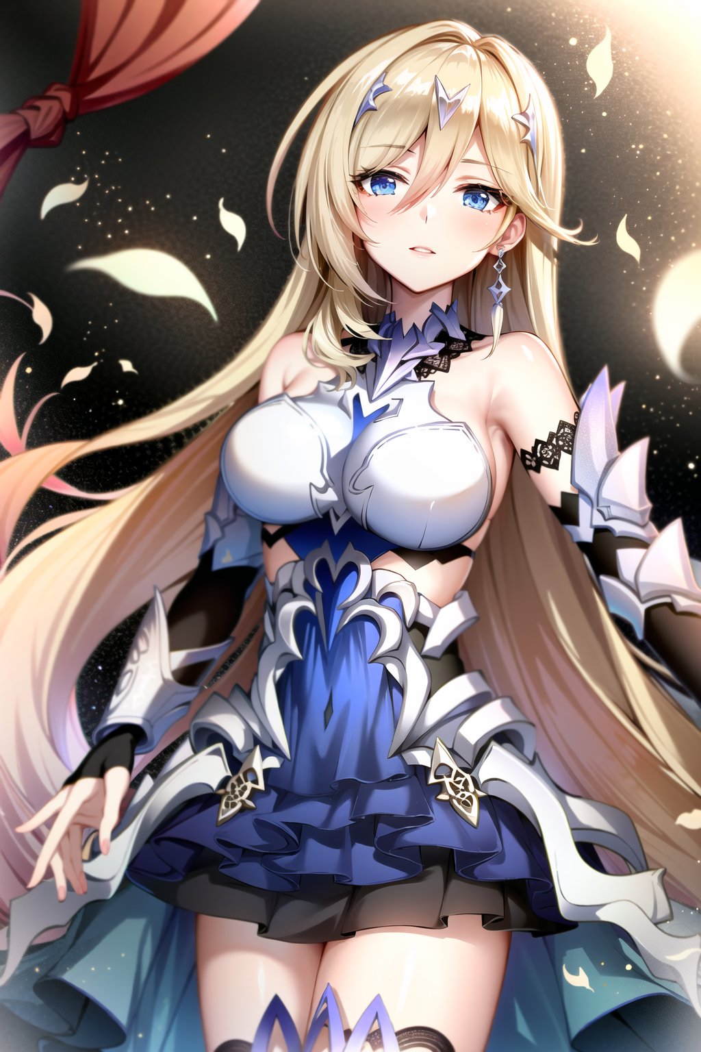 masterpiece, best quality,<lora:durandal_no_noise:1> bianka durandal ataegina (bright knight excelsis), bianka durandal ataegina, armor, armored boots, armored dress, blonde hair, blue eyes, long hair, looking at viewer