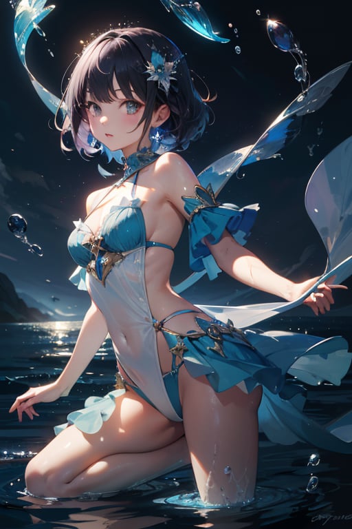 High quality, high definition, masterpiece, a girl, water magic, 