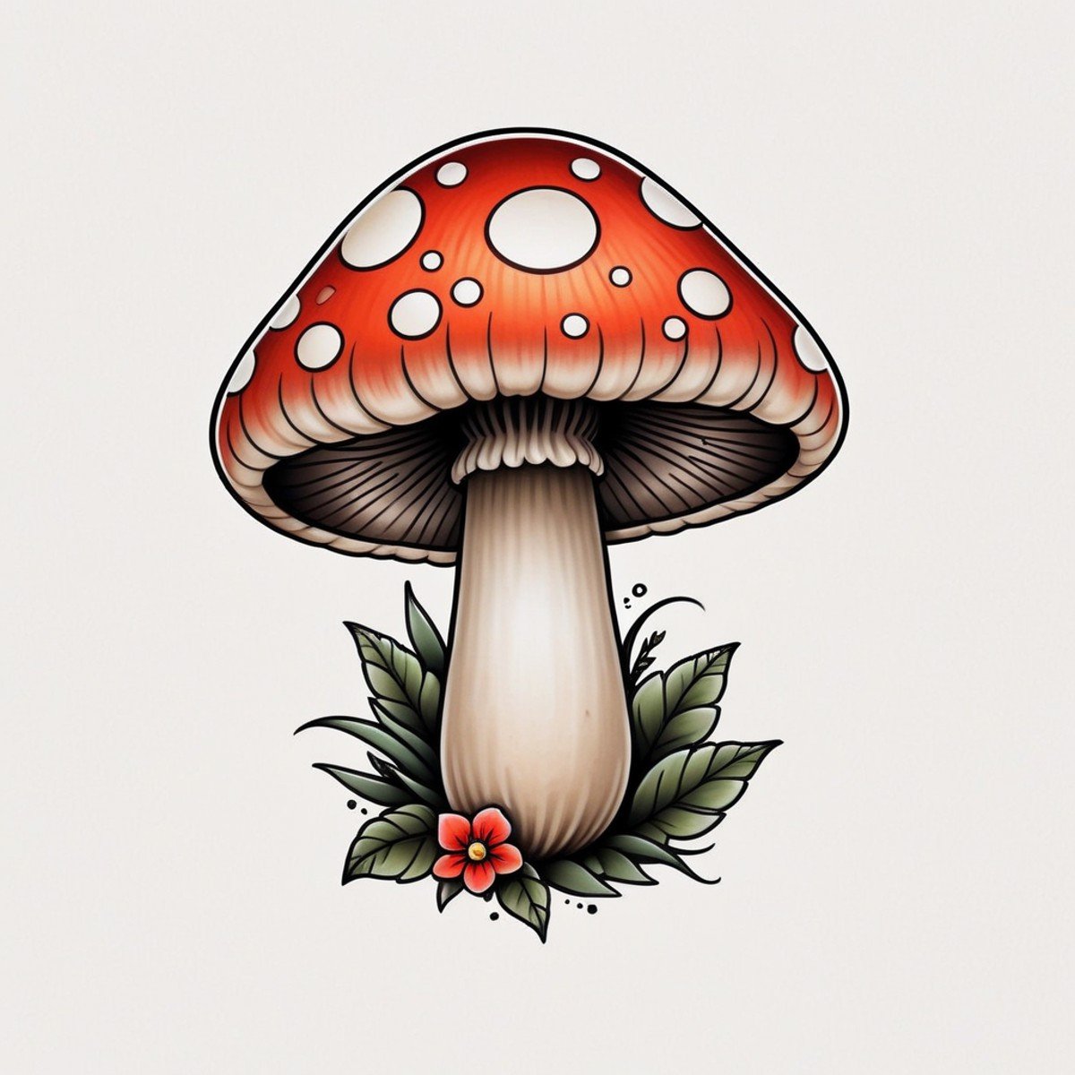 <lora:Traditional_Tattoos:0.65> mushroom in style of tr4dt4t, traditional tattoo, white background, 