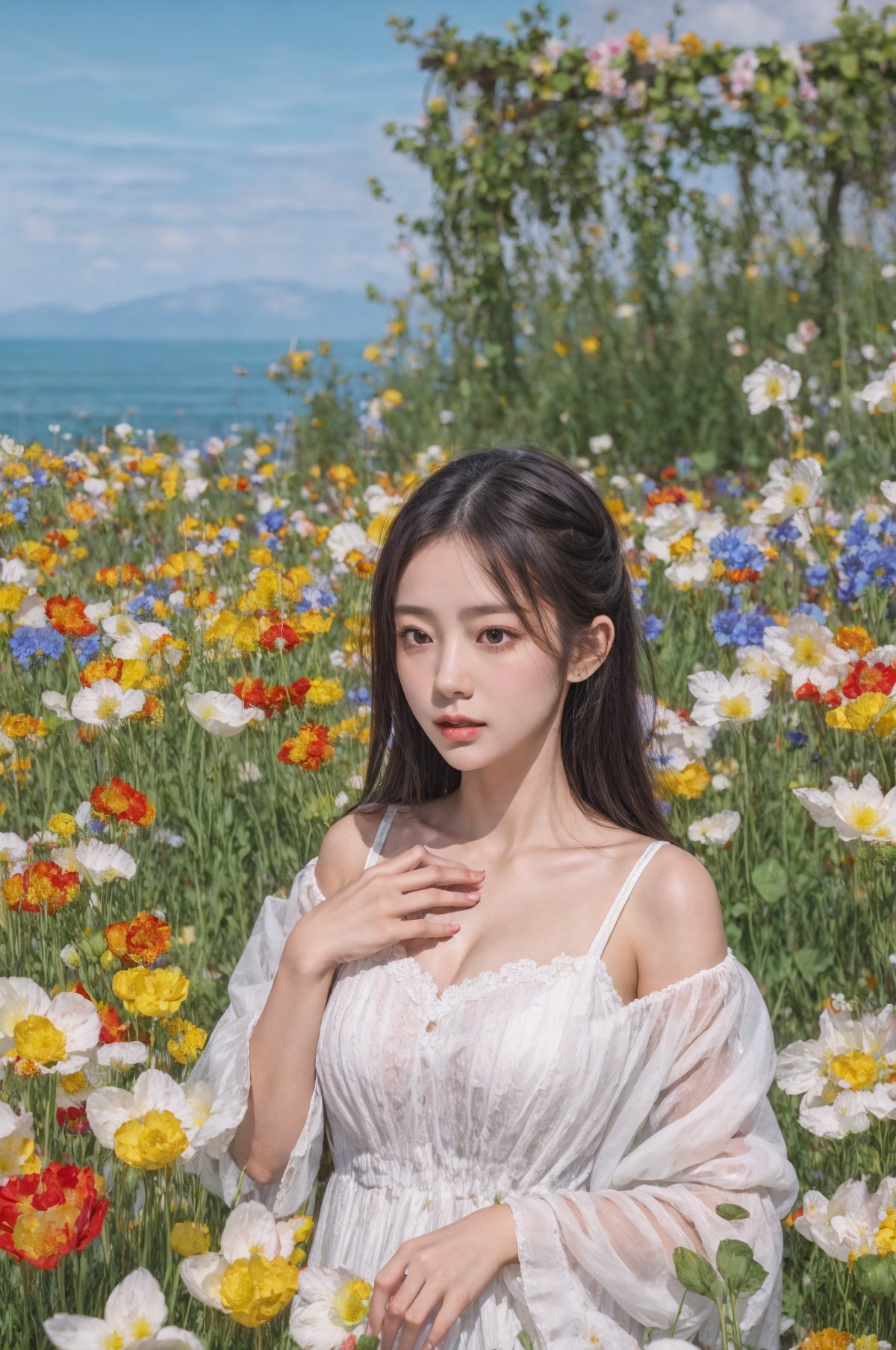 girl,chest,flower,