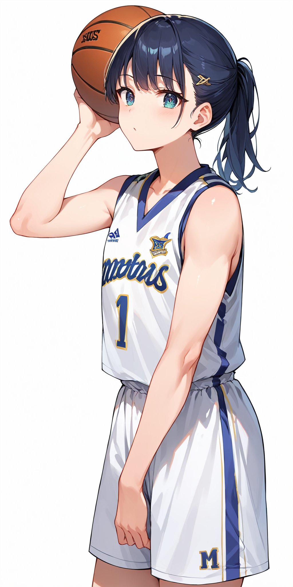 score_9, score_8_up, score_7_up,(source_anime, high res image:1.1),masterpiece,best quality,girl,cute face,clear skin,shiny hair,ultra detailed eyes,simple background,  <lora:basketball uniform_pony_V1.0:0.8> basketball uniform