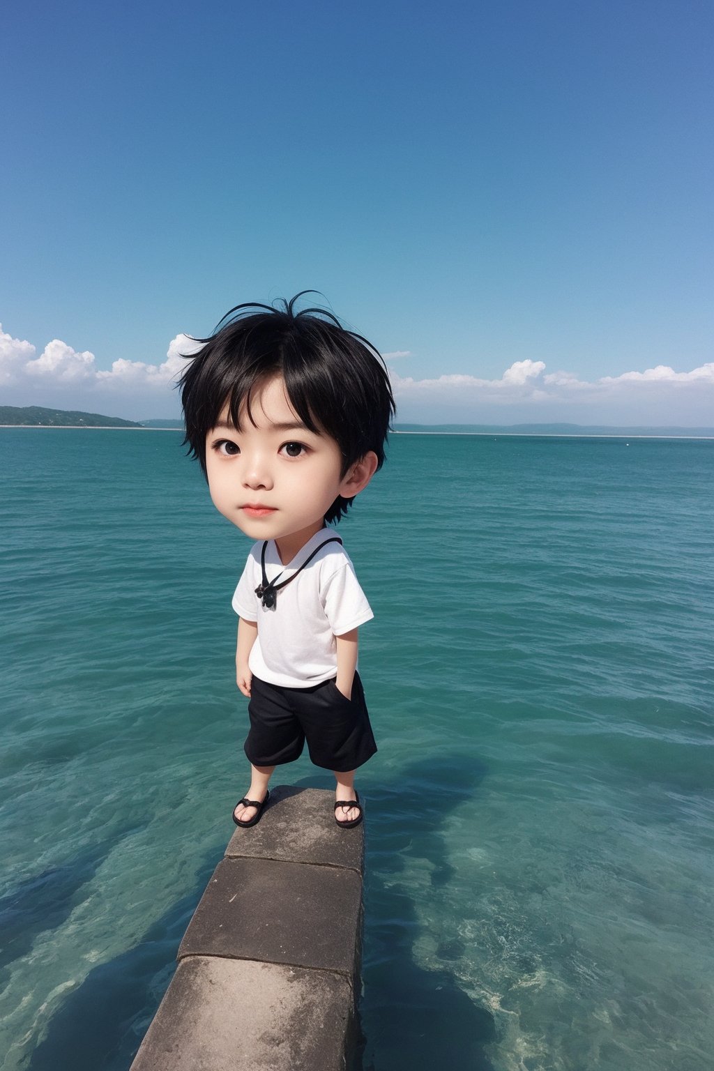 1boy,full body,chibi,outdoors,sea