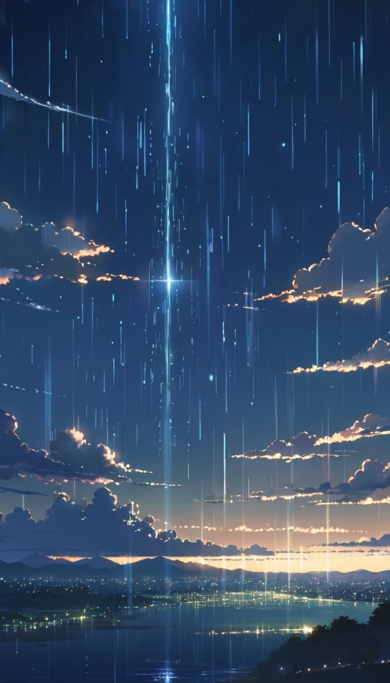 masterpiece,best quality,Makoto Shinkai,wallpaper,landscape,depth of field,night,light particles,light rays,sidelighting,clouds,