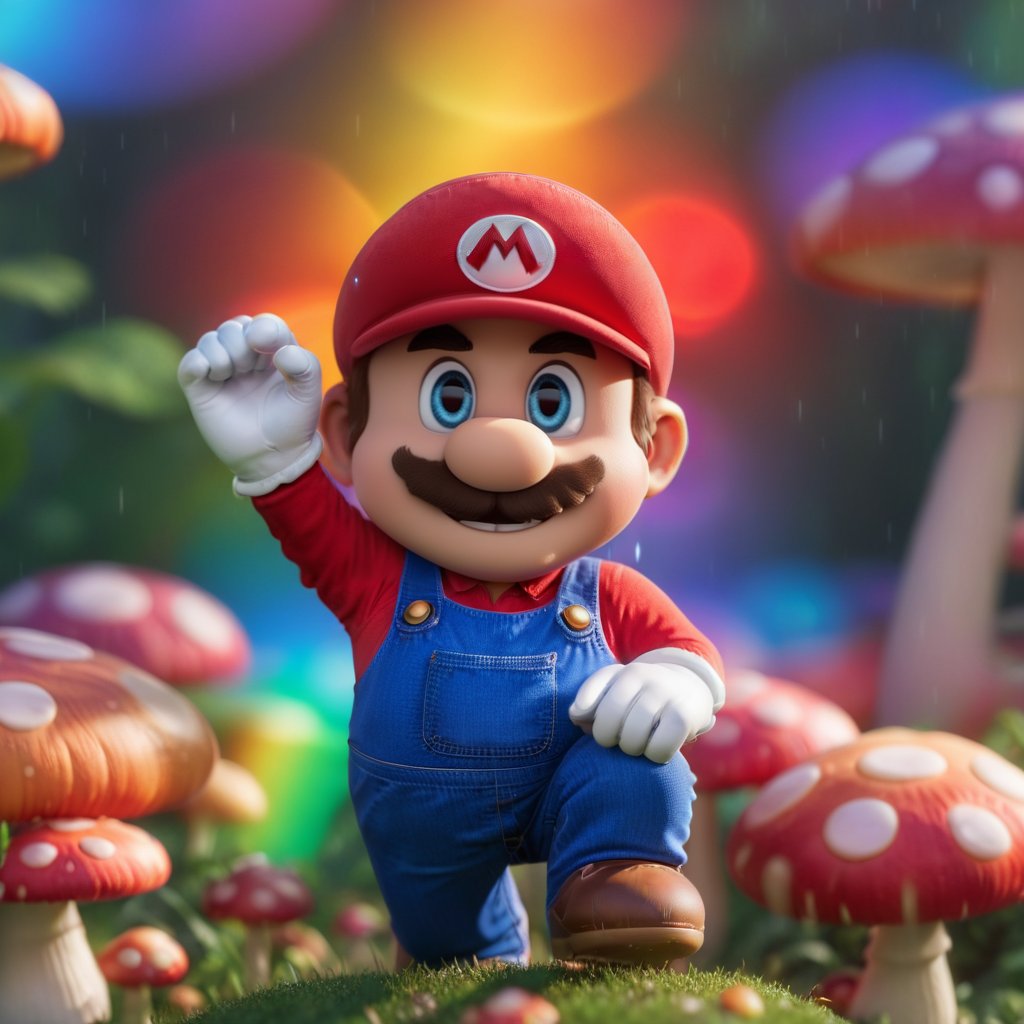 cinematic photo  mario , rainbow, mushroom <lora:Mario1024-000200:0.8> . 35mm photograph, film, bokeh, professional, 4k, highly detailed