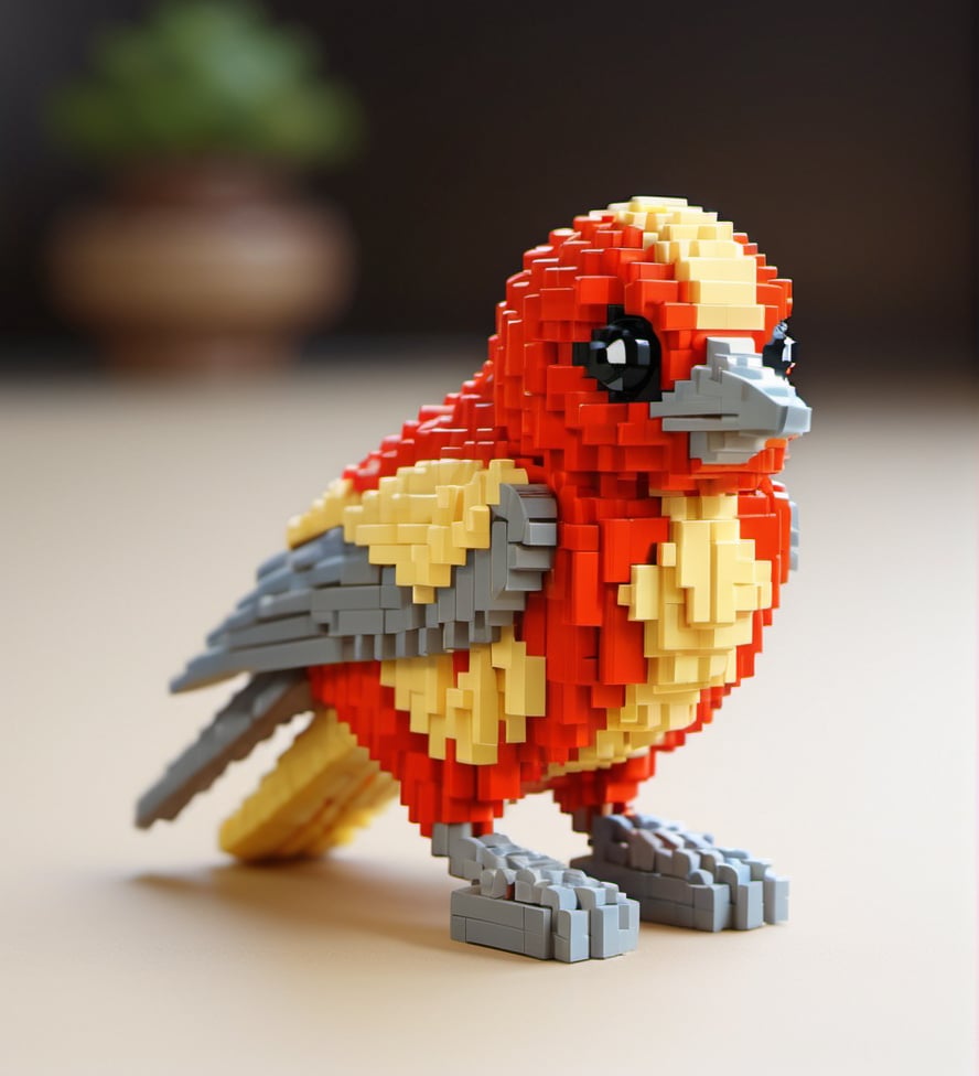 Lego pixel art,toy,3d model,detailed,playful,creativity,fine craftsmanship,childhood,hobby,indoor,studio lighting,<lora:微型像素-000009:0.6>,Bird,