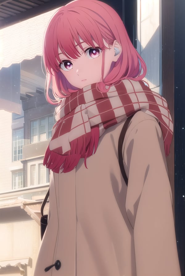 yukiitose, <lora:yuki itose-alpha-lora-nochekaiser:1>,yuki itose, long hair, pink hair, red hair, (pink eyes:1.3),BREAK long sleeves, scarf, coat, brown coat,BREAK outdoors, city, snow, snowflake, sun, clouds,BREAK looking at viewer, (cowboy shot:1.5),BREAK <lyco:GoodHands-beta2:1>, (masterpiece:1.2), best quality, high resolution, unity 8k wallpaper, (illustration:0.8), (beautiful detailed eyes:1.6), extremely detailed face, perfect lighting, extremely detailed CG, (perfect hands, perfect anatomy),