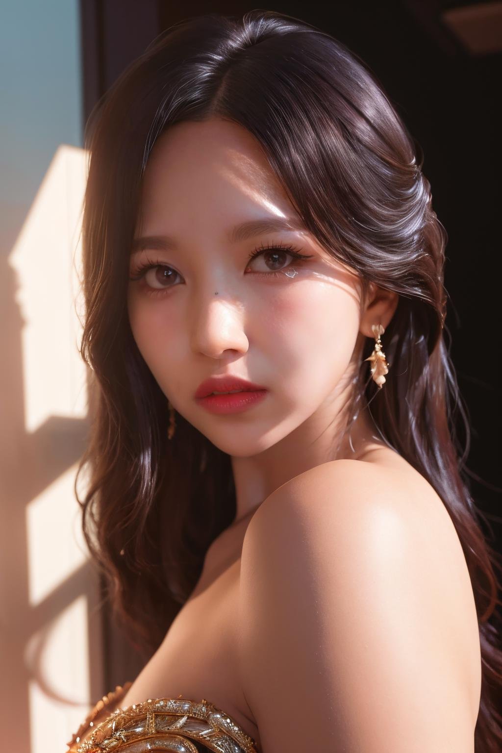 <lora:Twice Mina:1>, Mina, 1girl, solo, realistic, looking at viewer, photograph, photorealistic, beautiful and aesthetic, extremely detailed skin, extremely detailed hair, shadows, masterpiece, top quality, best quality, highres, ultra-high res, ultra-detailed, detailed lighting, high key lighting, vignetting,