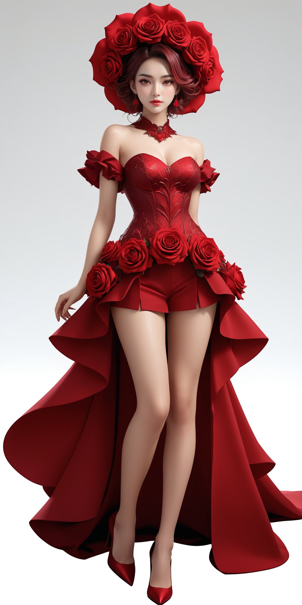 Dream Character Design,front view of a gradient-red rose-**** female-monster,full-body shot,white background highly detailed,ultra-high resolutions,32K UHD,best quality,masterpiece,