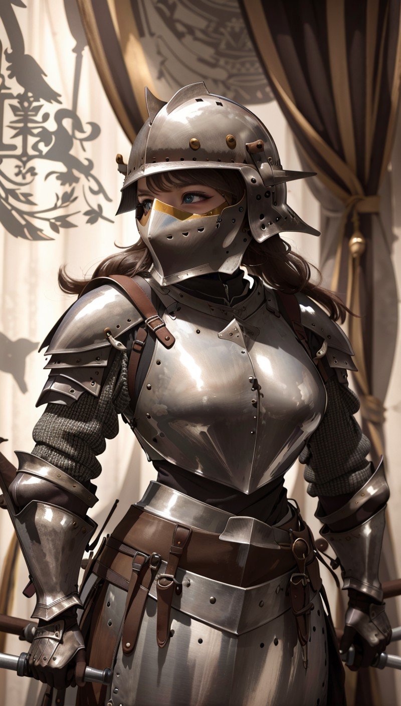 best quality,masterpiece,highly detailed,ultra-detailed,  <lora:neg9V2_last:0.7>1girl,  medieval-armor-girl, heavy armor,german knight corps,birdy helmet,holding weapon, morningstar,iron mask <lora:medieval-armor-girl_V02:1.25>