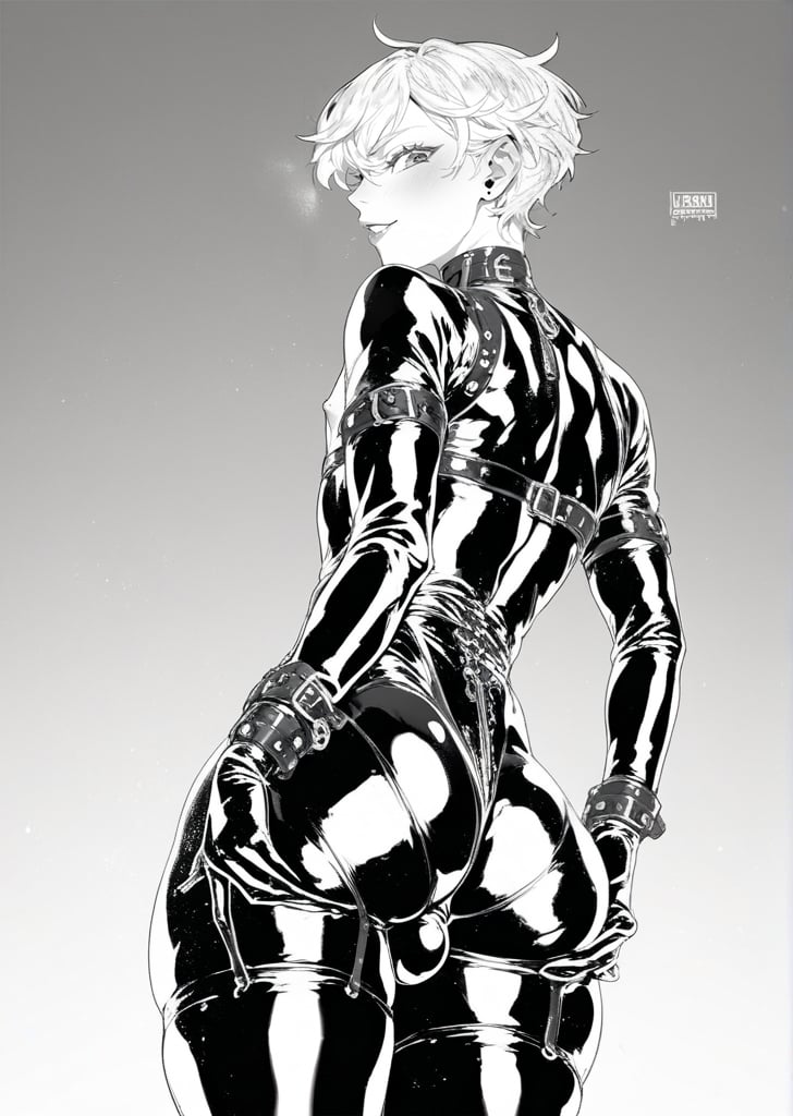 score_9, score_8_up, score_7_up, best quality, highest score, lineartfemboy, latex bodysuit, looking back at viewer<lora:MARIO_ALMANAC_Marios_METAL_SLUG_Doujin_Series_Art_Style_Blend_PonyXL:1>