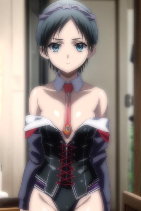 oruhahashimoto, <lora:oruha hashimoto-lora-nochekaiser:1>,oruha hashimoto, short hair, black hair, (black eyes:1.3),BREAK bare shoulders, necktie, detached collar, red necktie, corset, detached sleeve, thighhighs,BREAK indoors,BREAK looking at viewer, (cowboy shot:1.5),BREAK <lyco:GoodHands-beta2:1>, (masterpiece:1.2), best quality, high resolution, unity 8k wallpaper, (illustration:0.8), (beautiful detailed eyes:1.6), extremely detailed face, perfect lighting, extremely detailed CG, (perfect hands, perfect anatomy),